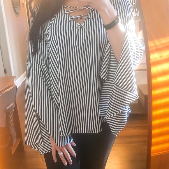 Philosophy Tops - Philosophy Striped Bell Sleeve Blouse